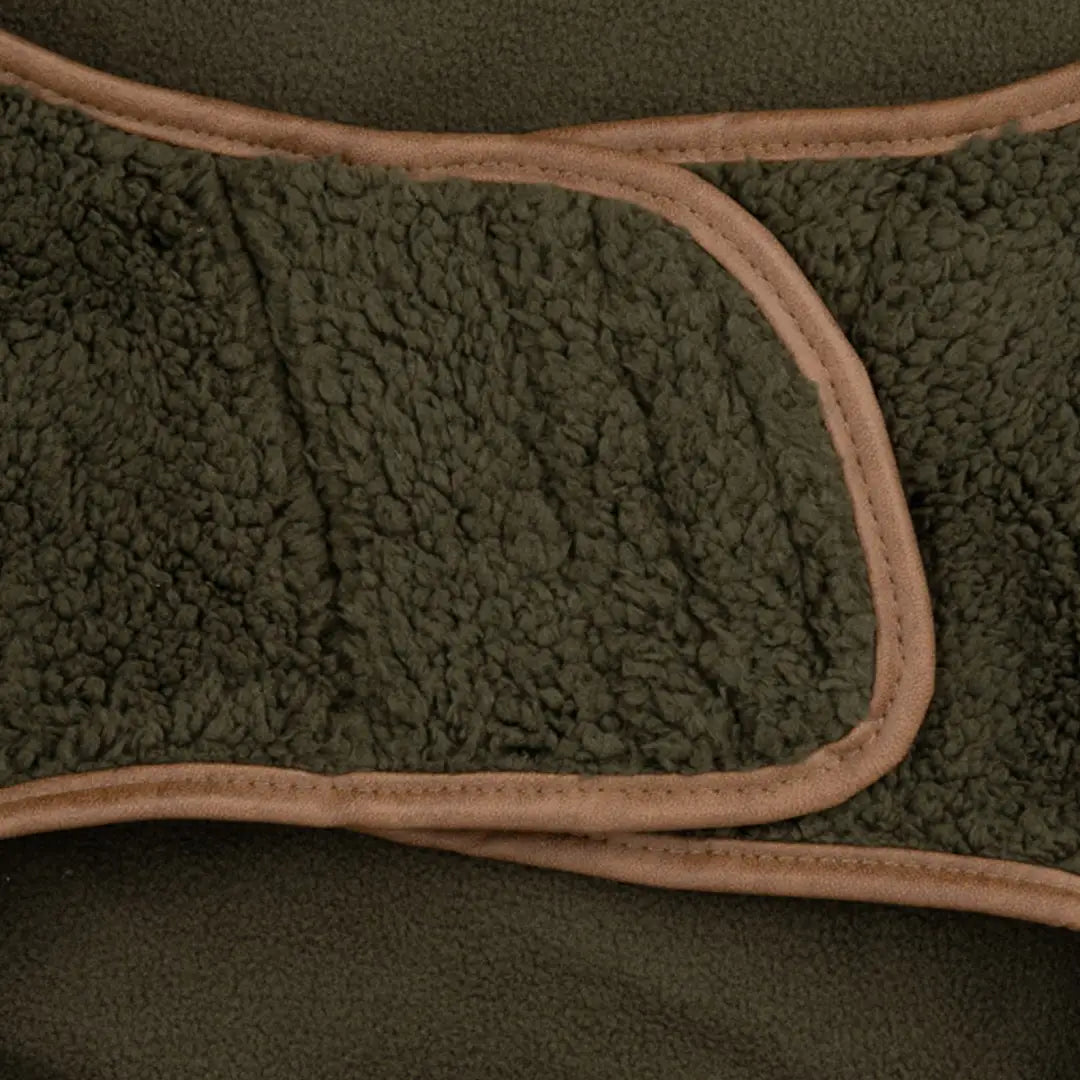 Olive green jack pyke sherpa fleece dog coat with tan piping for stylish comfort