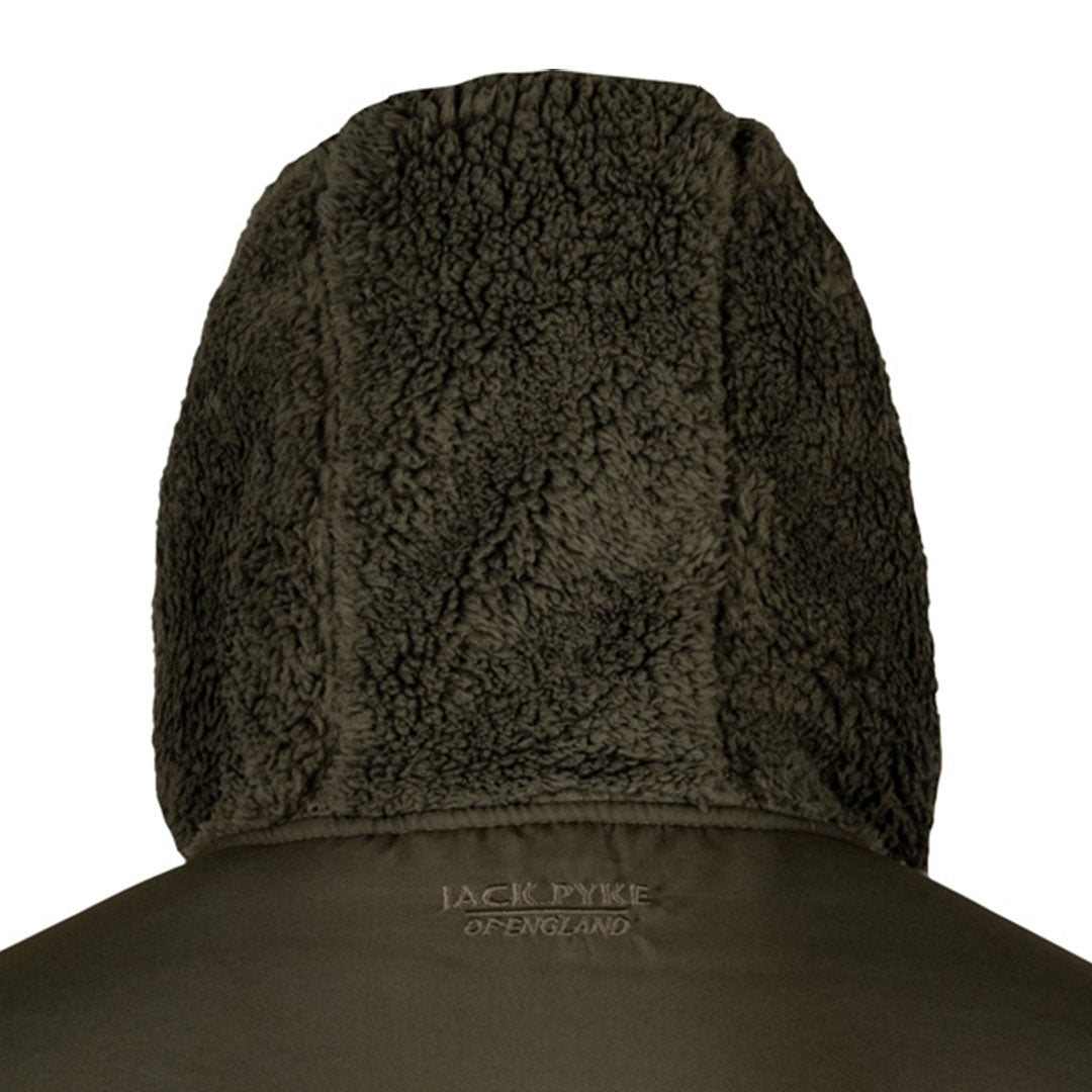 Olive green Jack Pyke Sherpa Fleece Hoodie Gen 2 with cozy fleece-lined hood