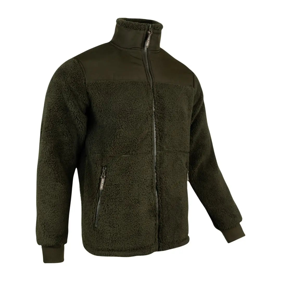 Dark green Jack Pyke Sherpa fleece jacket with high collar and zippered front