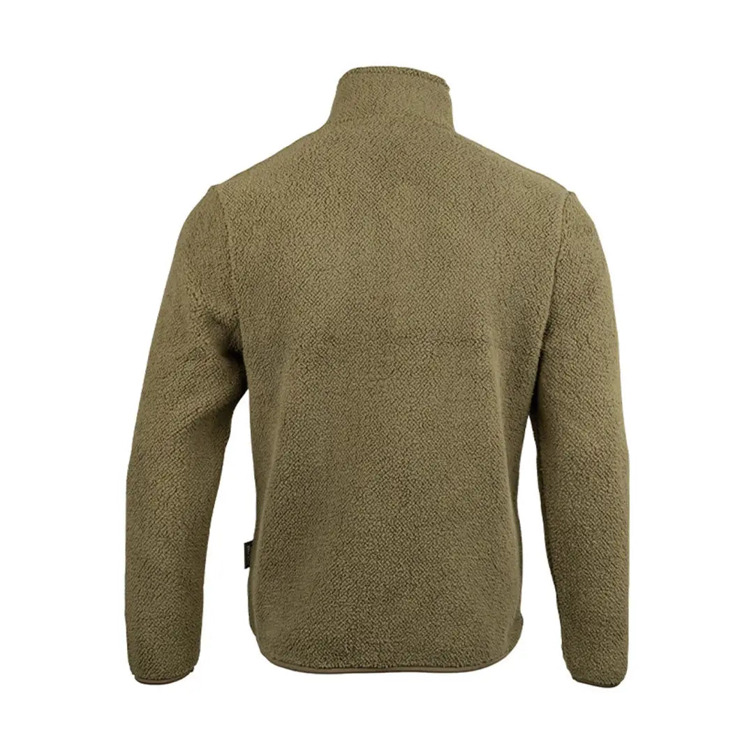 Olive green fleece jacket with high collar, perfect for country clothing and hunting