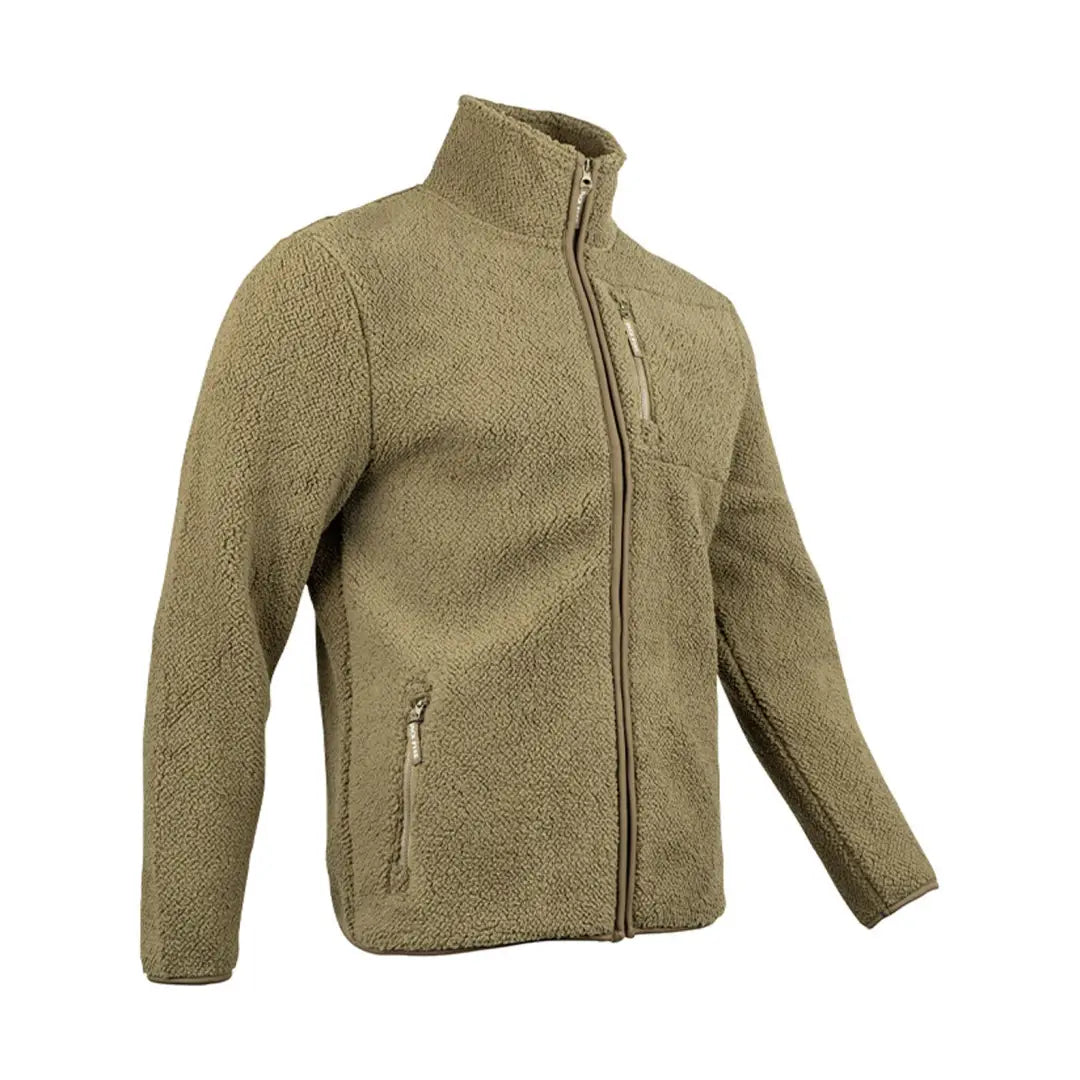 Tan Jack Pyke Shires Fleece Jacket with zipper and stand-up collar, perfect for country clothing