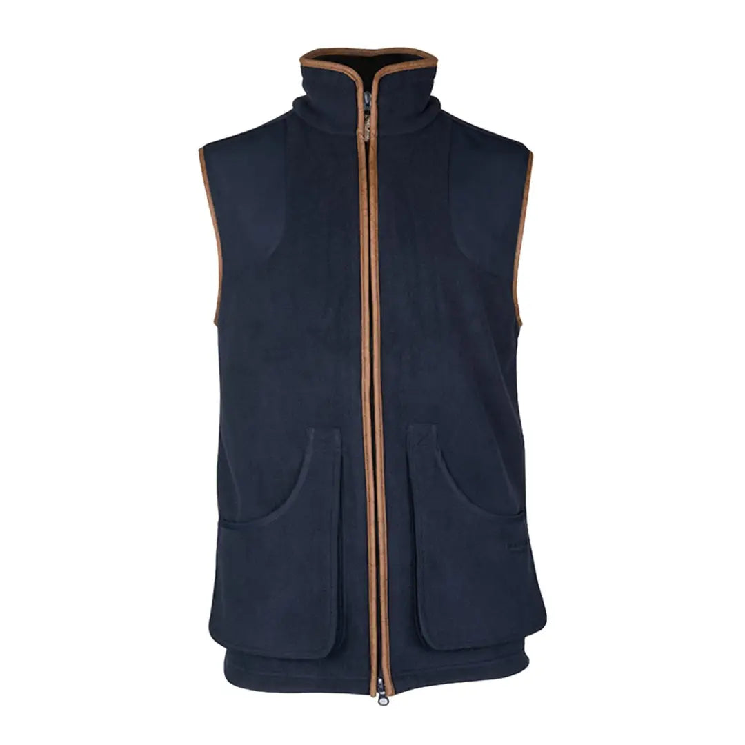 Navy blue fleece vest with brown trim, perfect for your Jack Pyke Shooters Gilet