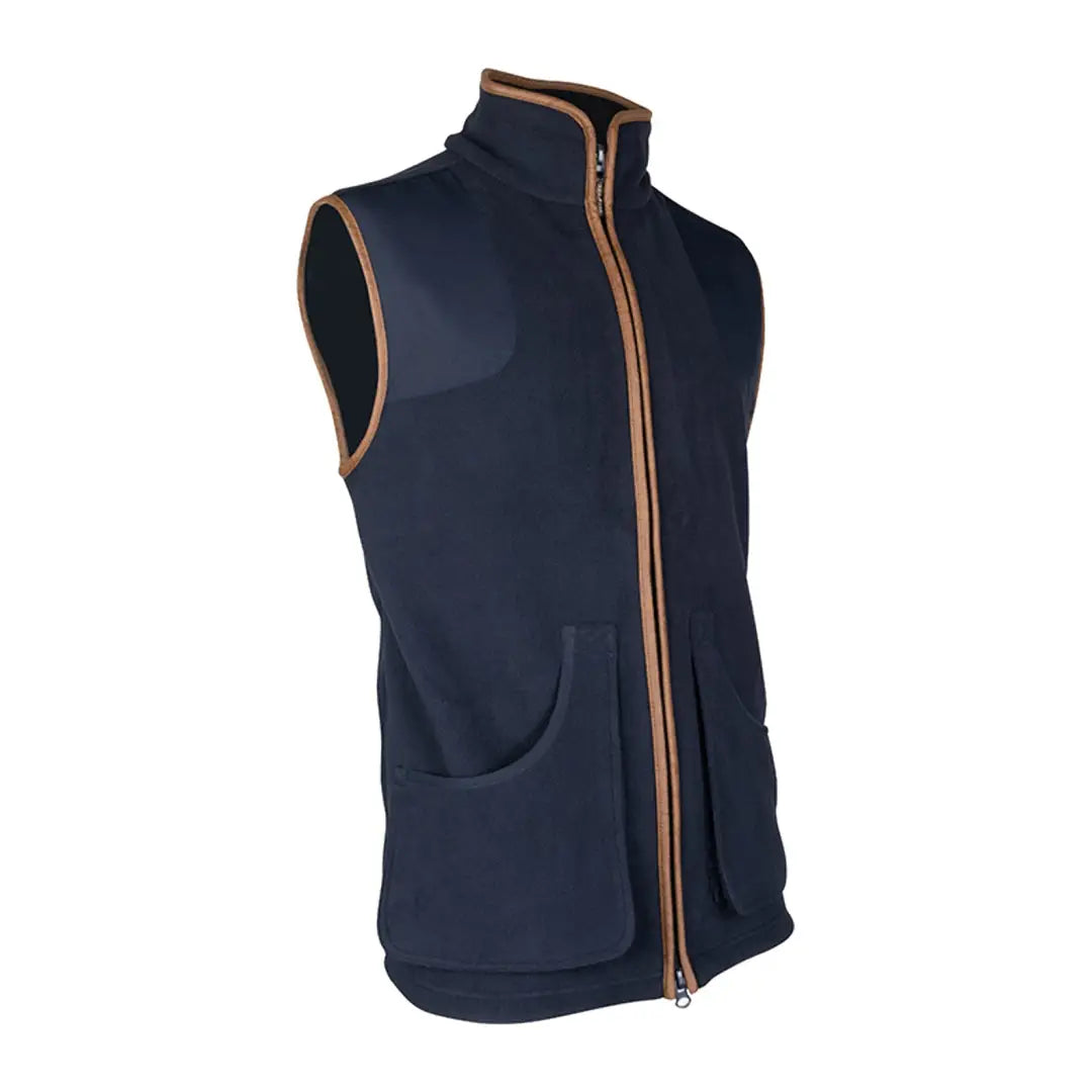 Navy blue fleece vest with brown trim, perfect for your Jack Pyke Shooters Gilet