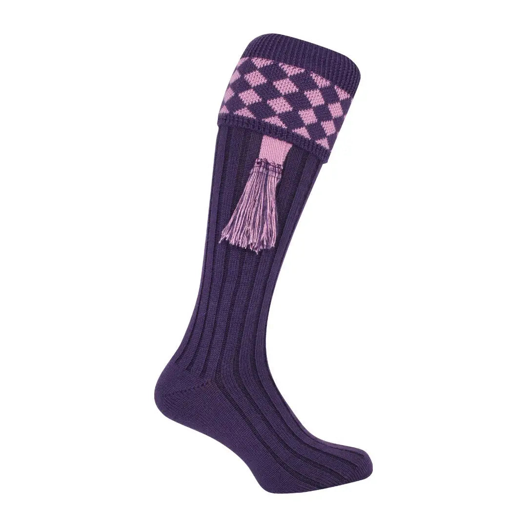 Purple Jack Pyke Shooting Sock with pink checkered pattern and top tassel