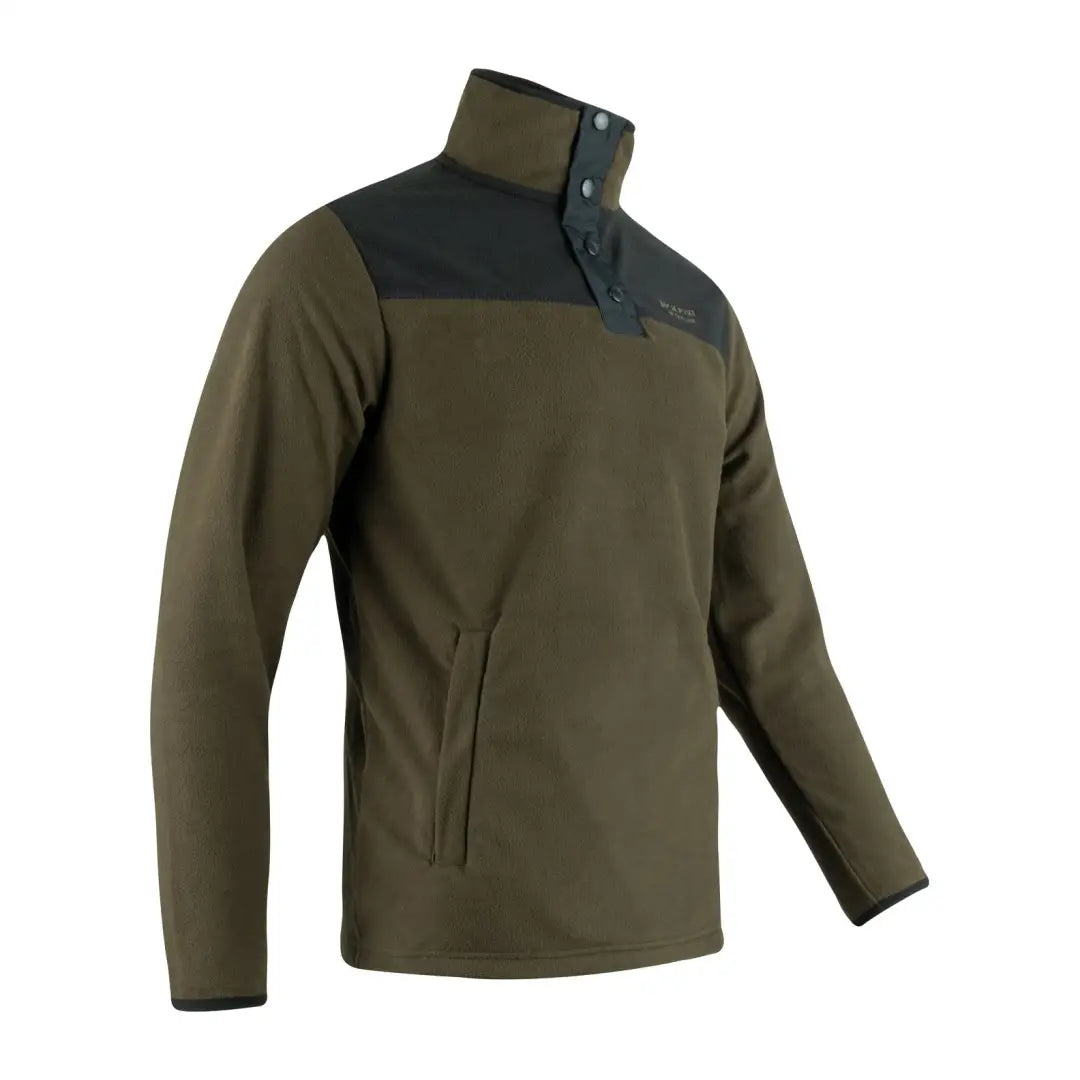 Olive green snap neck fleece jacket with black panels from Jack Pyke Snap