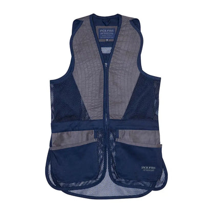 Navy blue and gray Jack Pyke Sporting Skeet Vest with mesh panels and front zipper