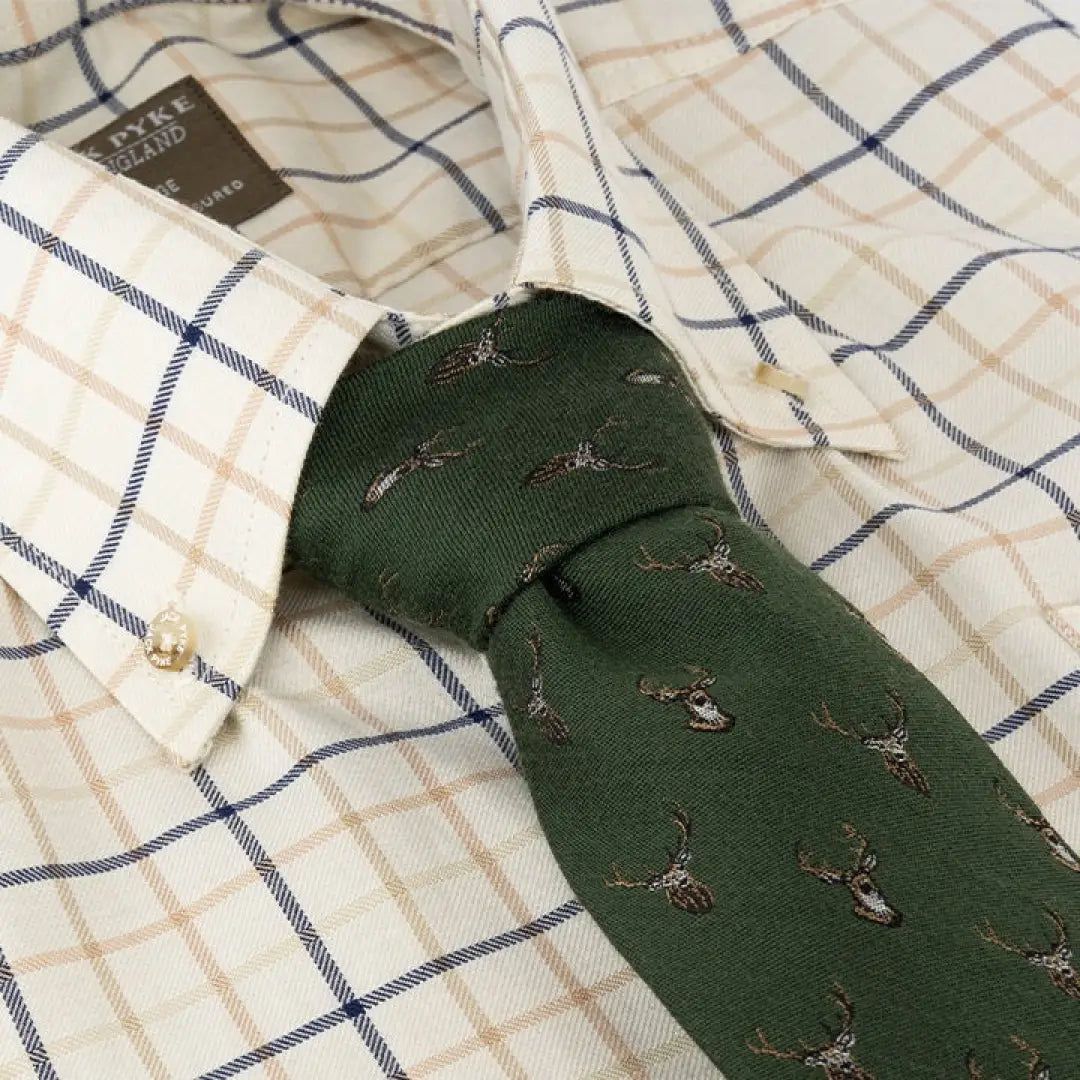 Green Jack Pyke Stag Silk Tie featuring a stylish deer pattern design