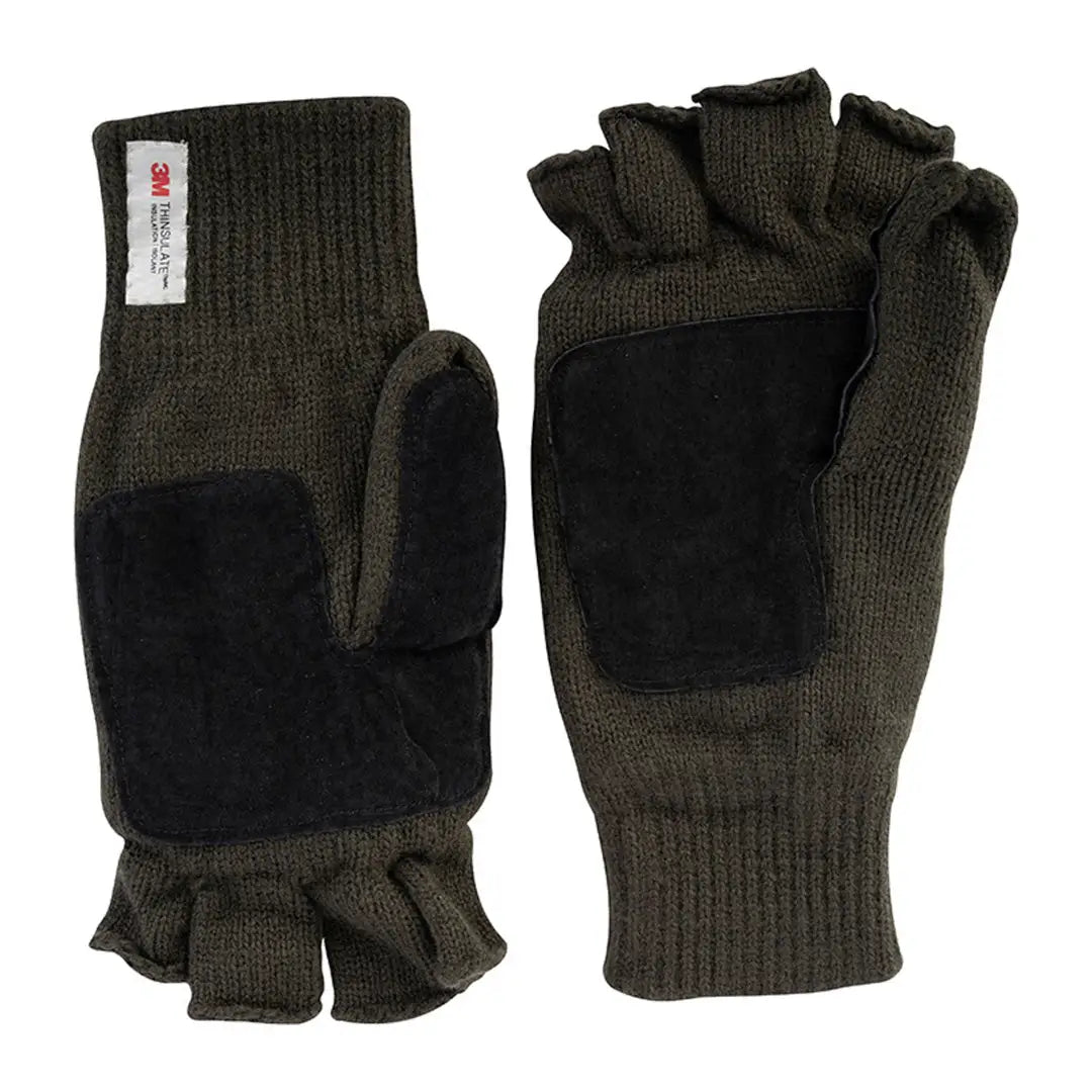 Dark green Jack Pyke palm shooters mitts with black palm patches for grip and style