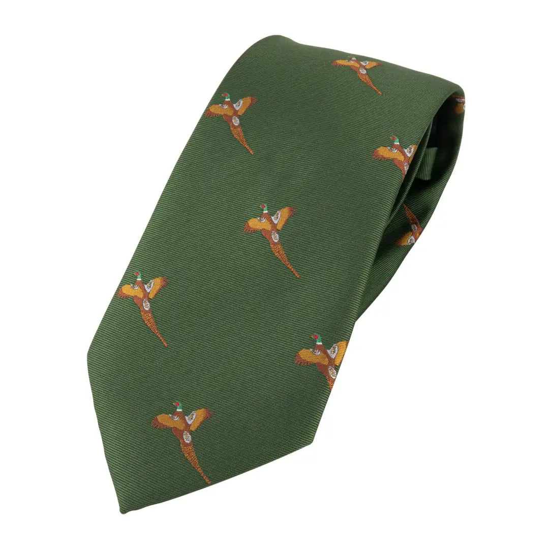 Green Jack Pyke Tie featuring a stylish pattern of orange pheasants