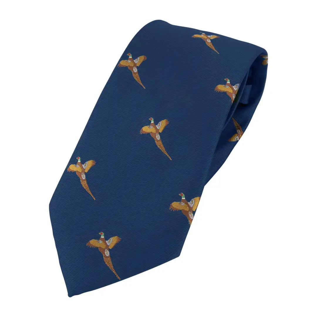 Navy blue Jack Pyke tie featuring golden pheasant pattern for a stylish look