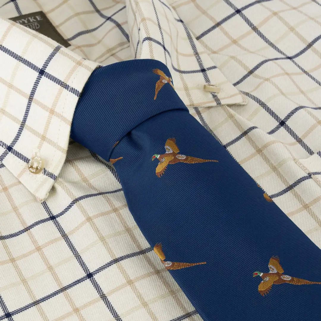 Navy blue Jack Pyke tie featuring a stylish flying pheasant pattern