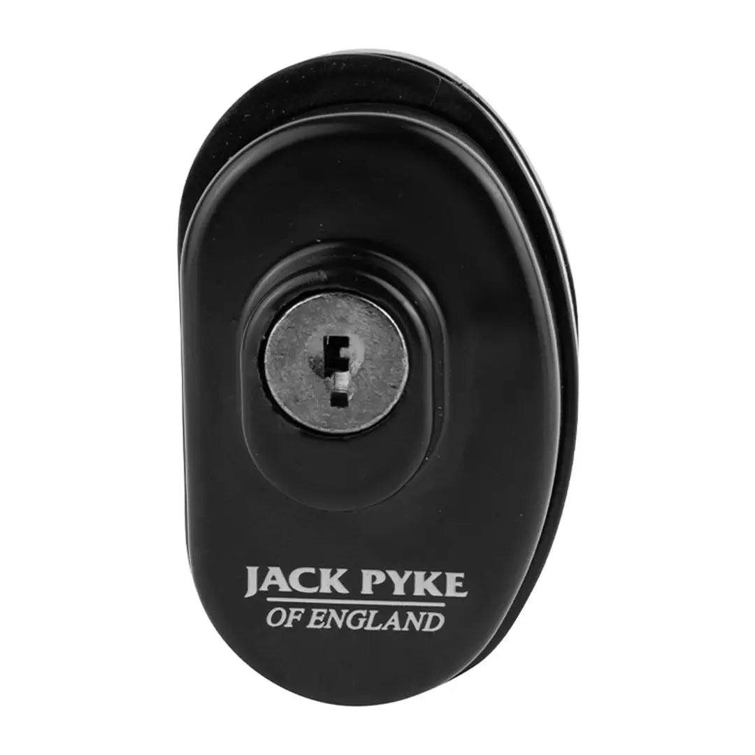 Black oval door lock with Jack Pyke branding, perfect for your Jack Pyke Trigger