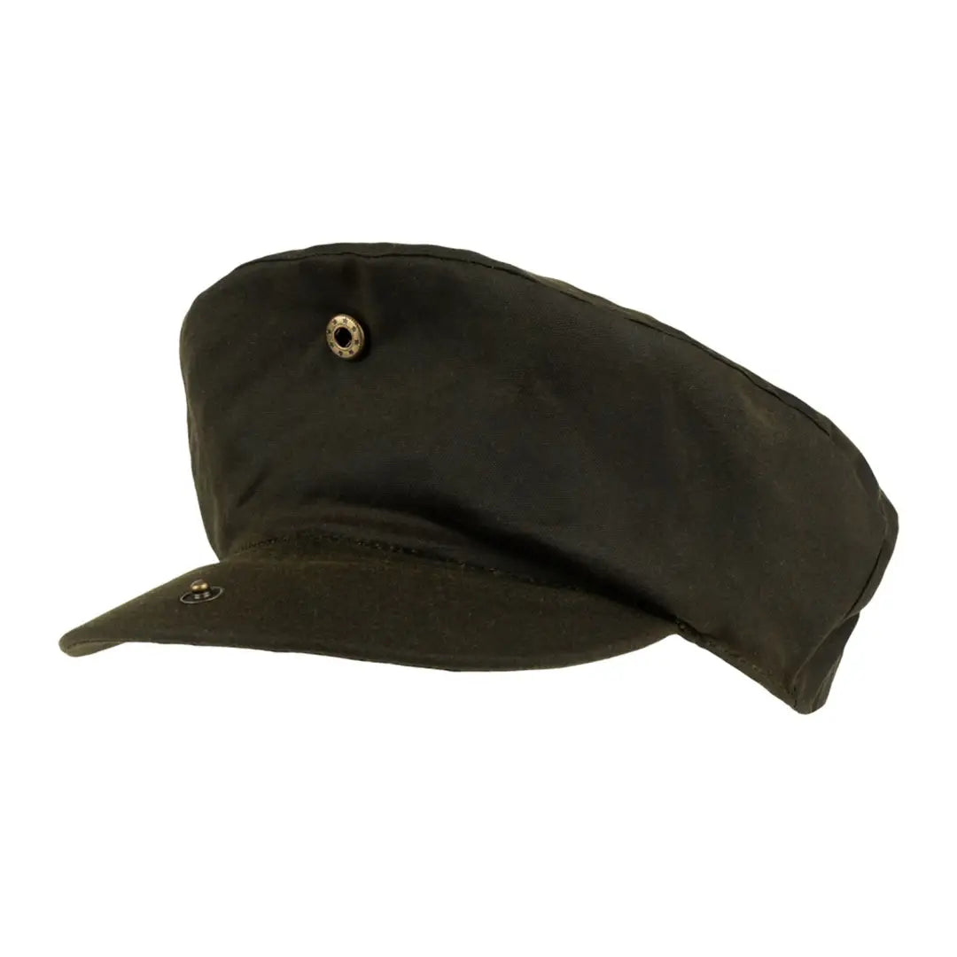 Dark green Jack Pyke Wax Flat Cap with a short brim and button on top for style