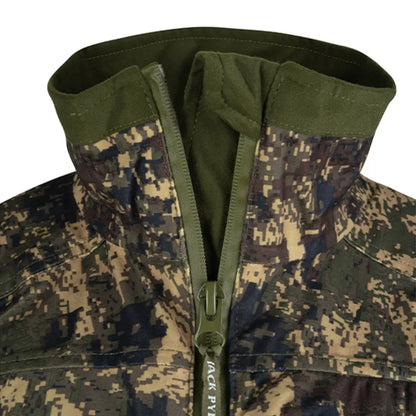 Camouflage Jack Pyke Weardale Field Jacket with green collar and zipper