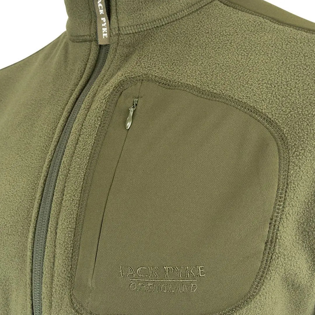 Olive green Jack Pyke Weardale fleece jacket with zippered pocket and logo