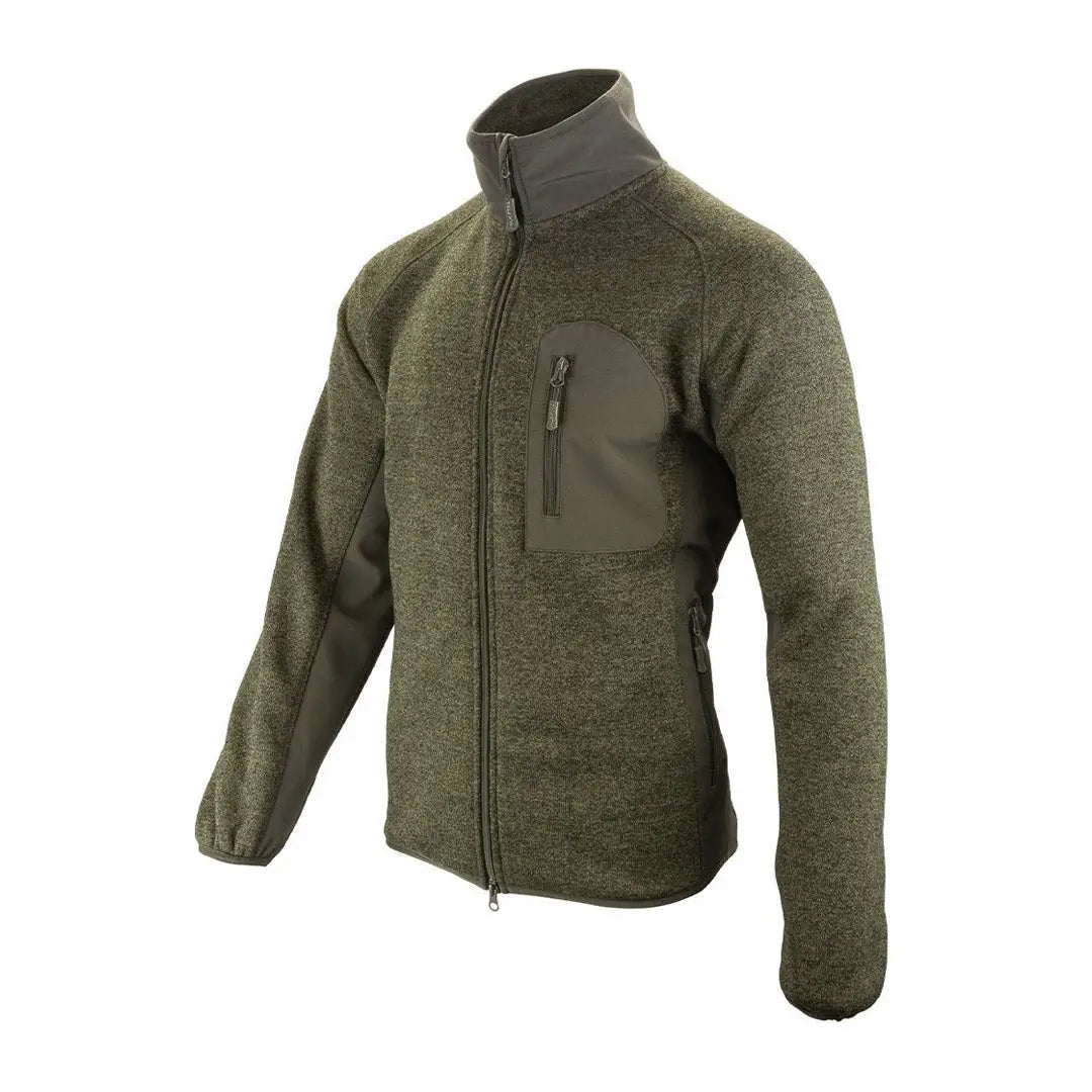 Olive green Jack Pyke Weardale Knitted Jacket with high collar and zip pocket