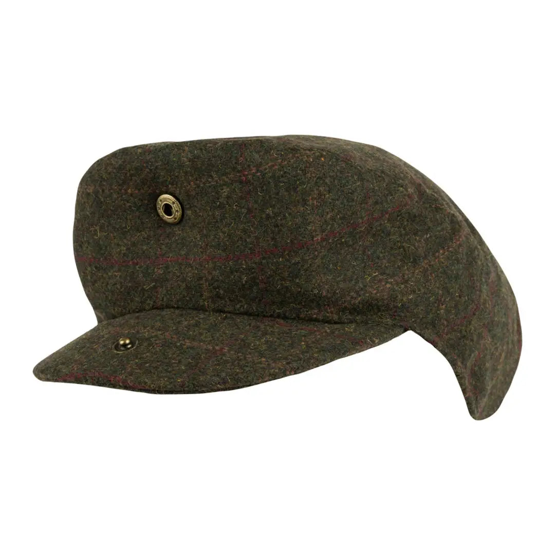 Dark green Jack Pyke wool blend flat cap with a short brim for stylish comfort