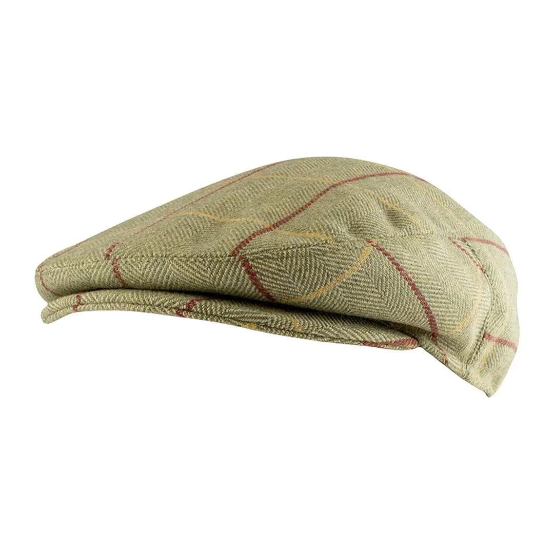 Light green tweed Jack Pyke Wool Blend Flat Cap with subtle red windowpane pattern