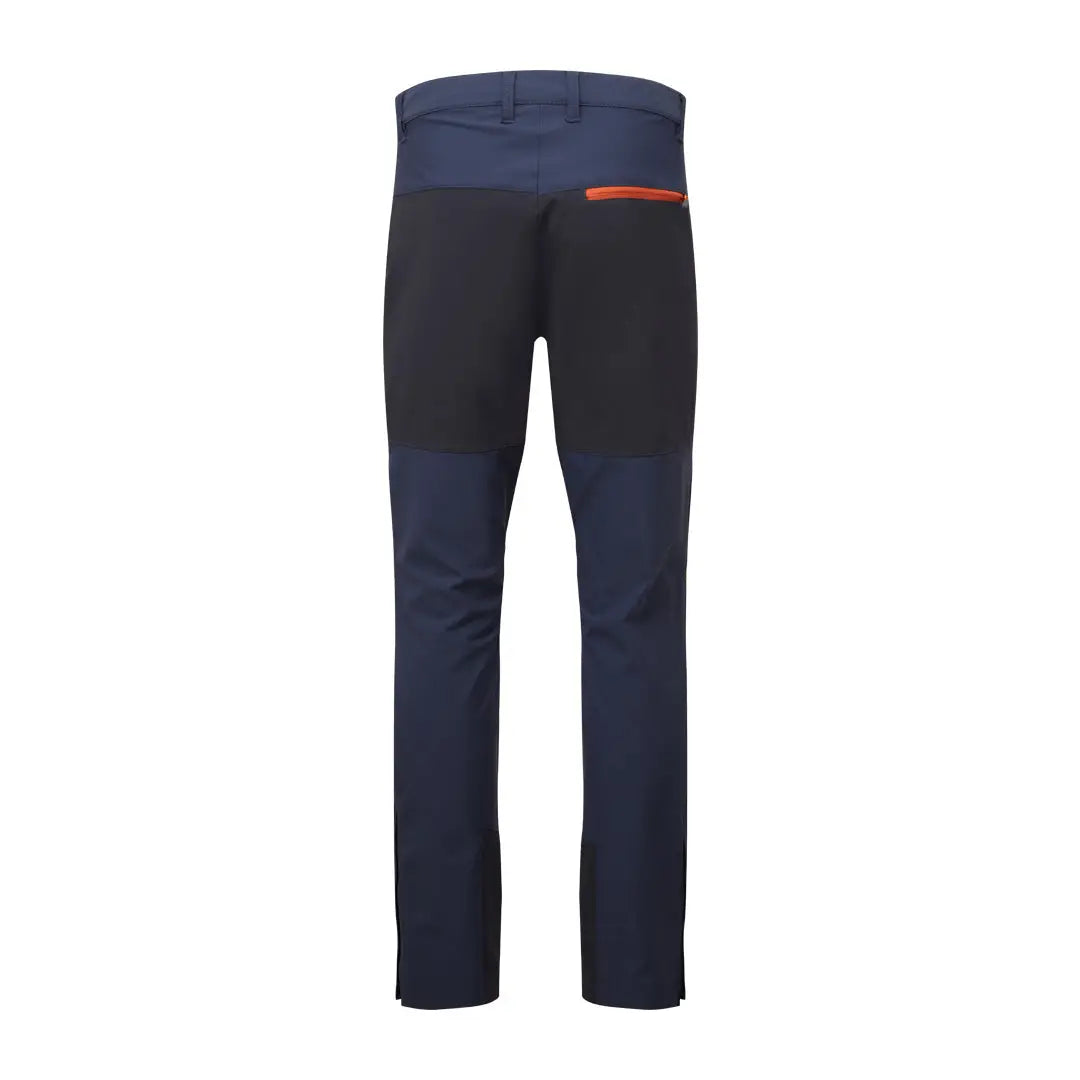 Navy blue Keela Nevis Trousers with a fun orange accent on the back pocket