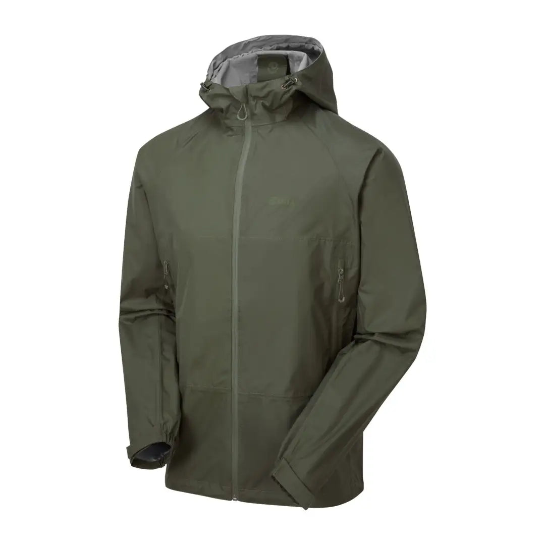 Olive green Keela Paklite Jacket with full-length zipper for travel light in windy weather