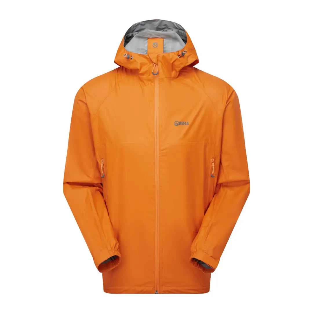 Bright orange Keela Paklite Jacket with hood and full-length zipper, perfect for country clothing