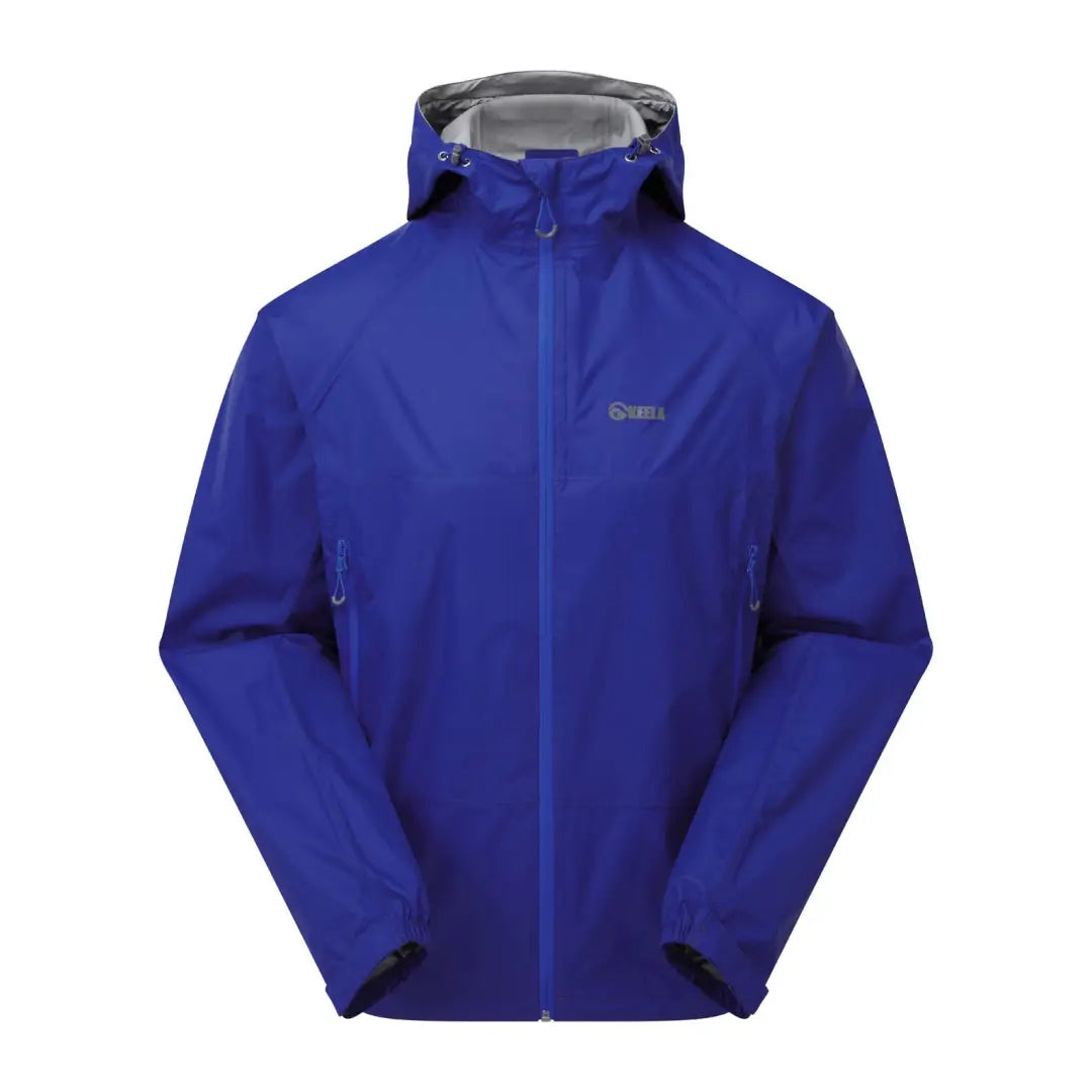 Bright blue Keela Paklite Jacket with full-length zipper for travel light and practical features