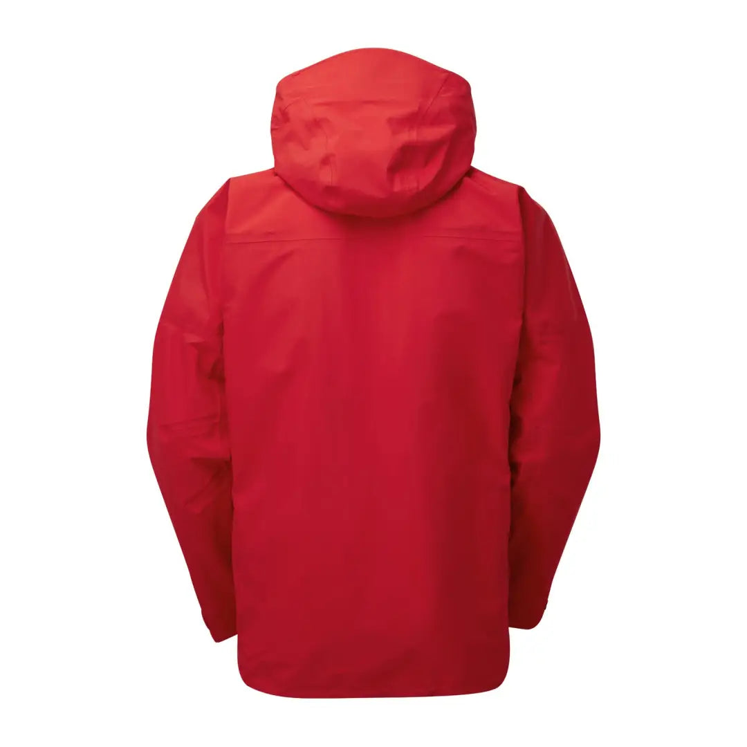 Red hooded Keela Pinnacle Jacket showcasing its stylish back design in Aquaflex Extreme fabric