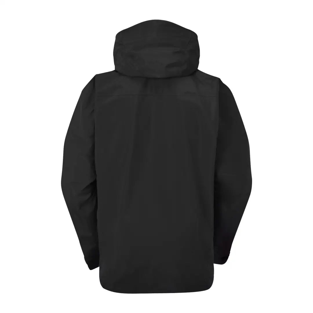 Black hooded Keela Pinnacle Jacket viewed from the back, perfect for layering hard shell