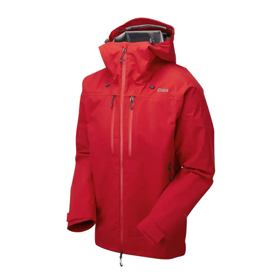 Red Keela Pinnacle Jacket with zippered front, pockets, and Aquaflex Extreme fabric