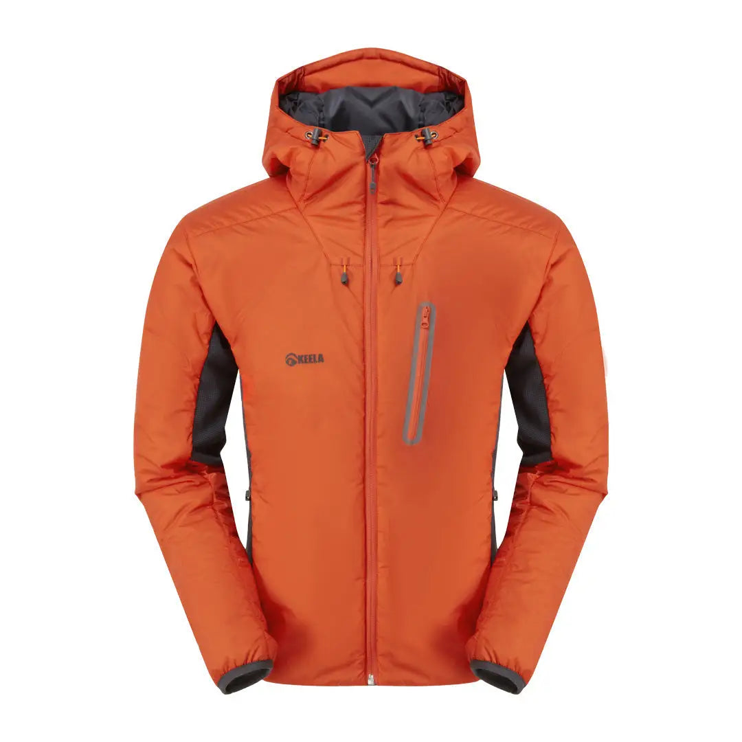 Orange Keela Talus Primaloft Jacket with gray accents and zippered pockets