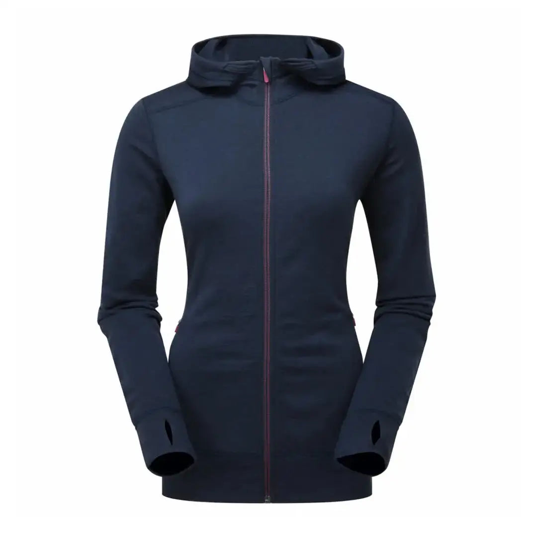 Navy blue long sleeve Keela Womens Merino Hoody zip-up athletic jacket