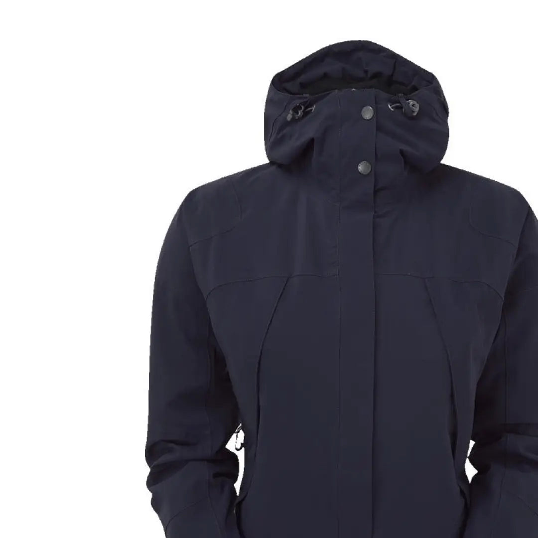 Navy blue hooded Keela Womens Prosport jacket with zipper and buttons for winter style