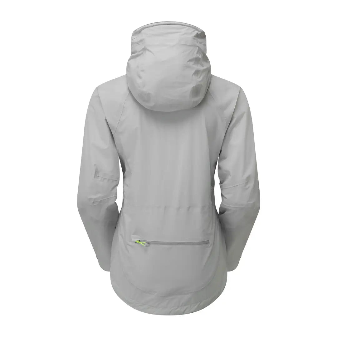 Light gray Keela Womens Storm Jacket with hood and zippered back pocket for style and utility