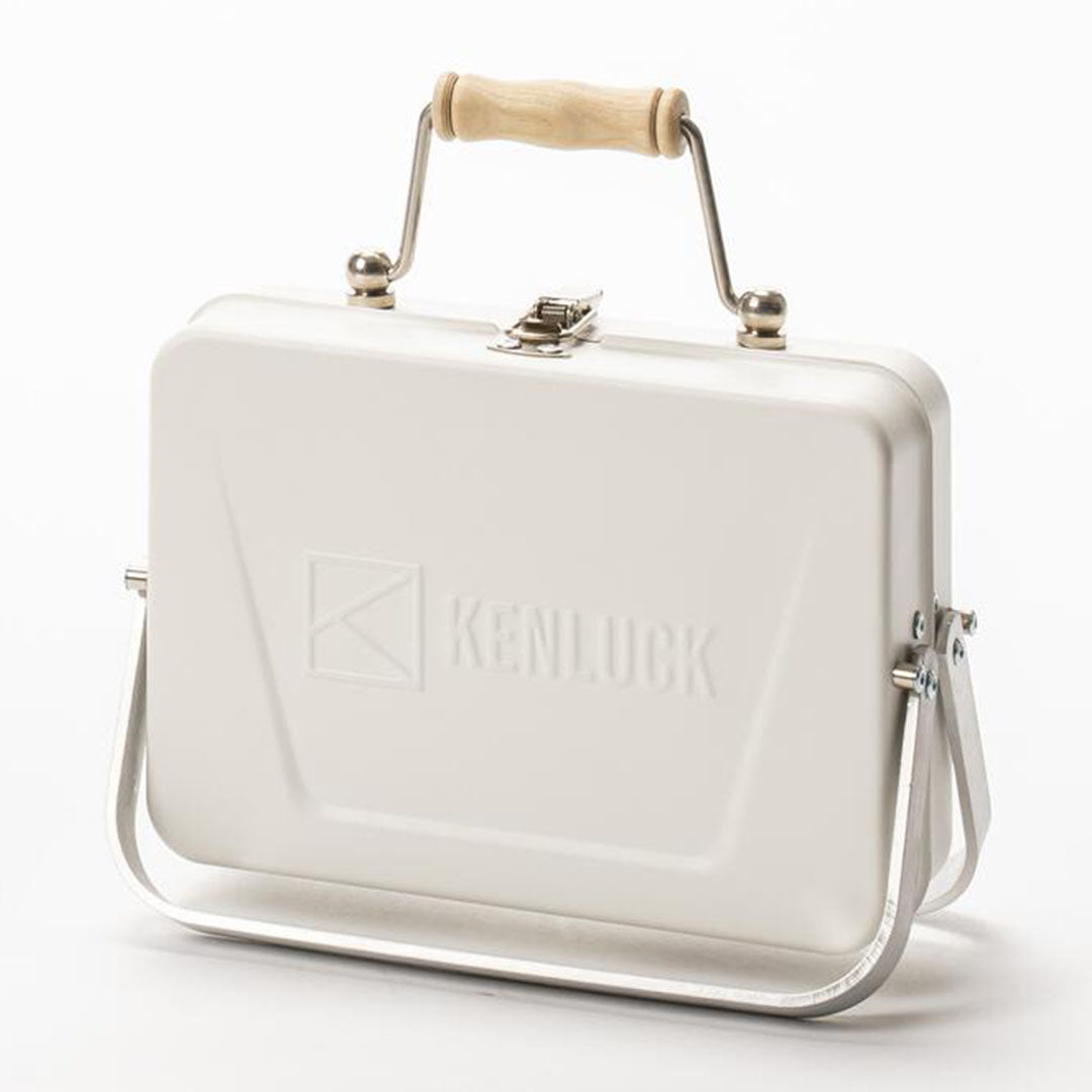 Portable white metal grill perfect for outdoor cooking with the Kenluck Mini Grill