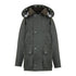 Dark green kids padded wax jacket with pockets and snap buttons for cozy winter wear