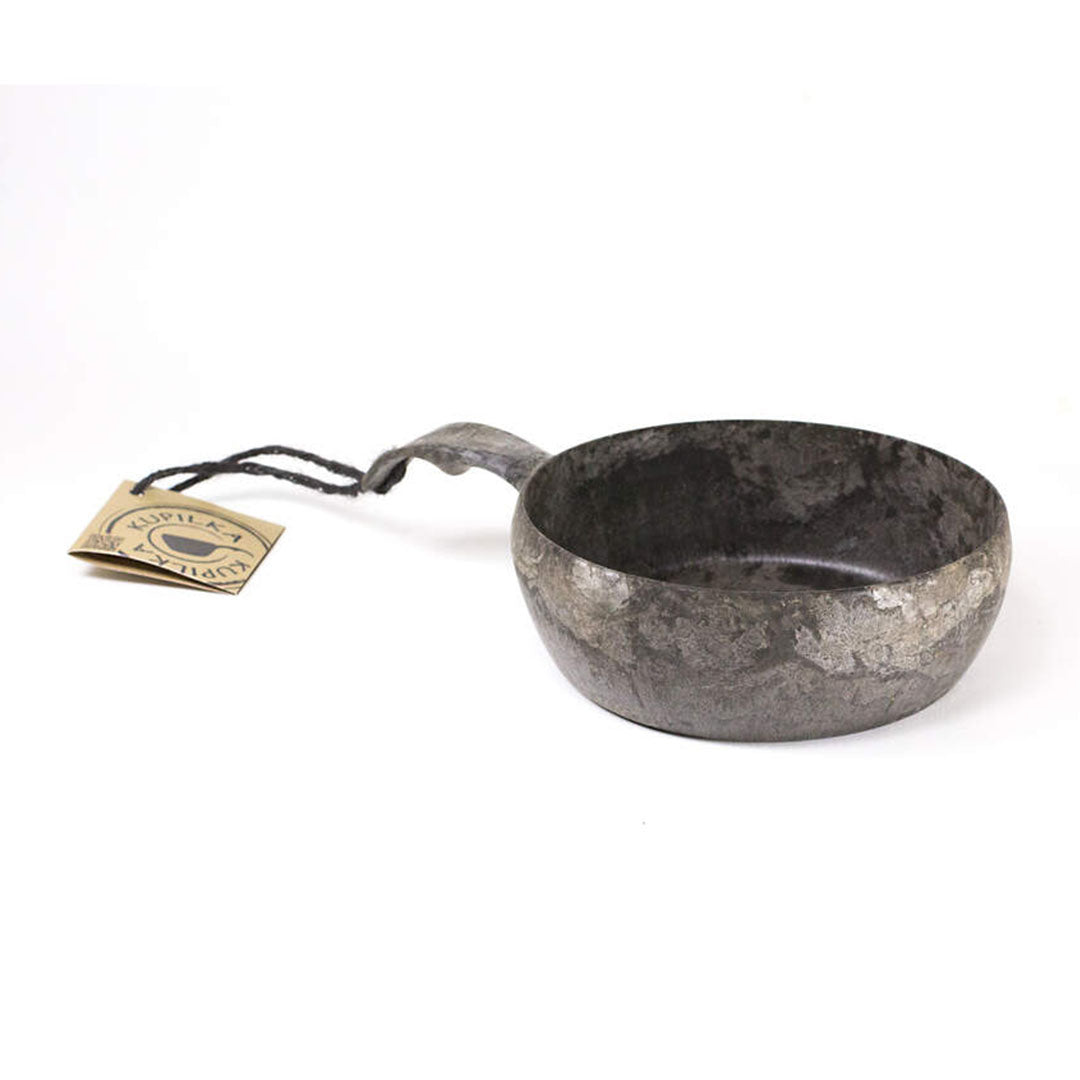 Dark hammered-metal cup with handle, perfect for country clothing and outdoor adventures