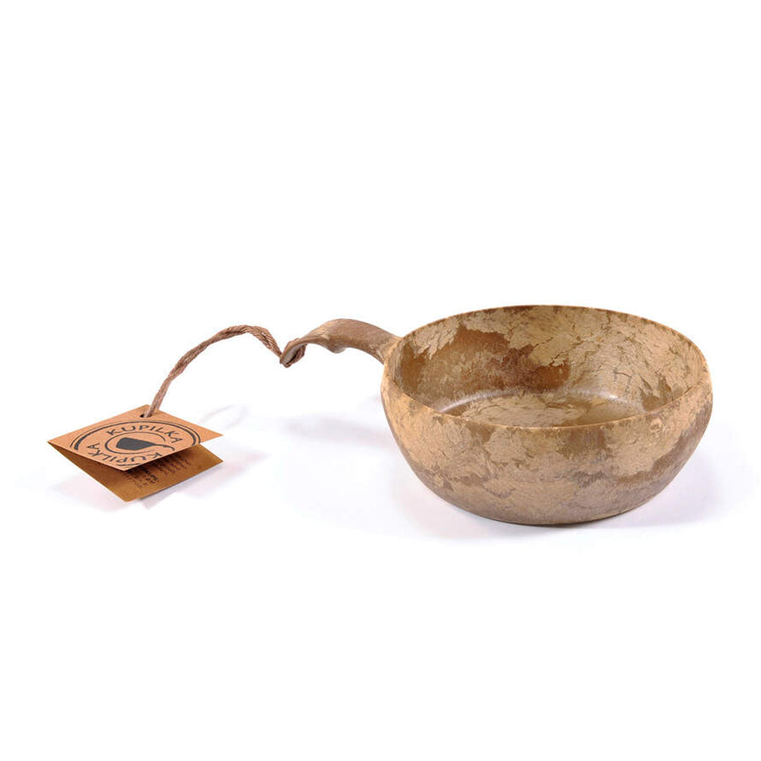 Brown wooden Kupilka Bowl with handle, perfect for outdoor adventures and natural fibre fun