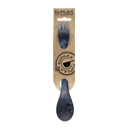 Blue eco dishware spork in packaging from Kupilka for outdoor dining and camping adventures