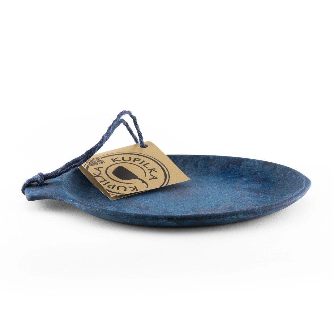 Blue handled Kupilka Small Plate with tag, perfect for country clothing and outdoors