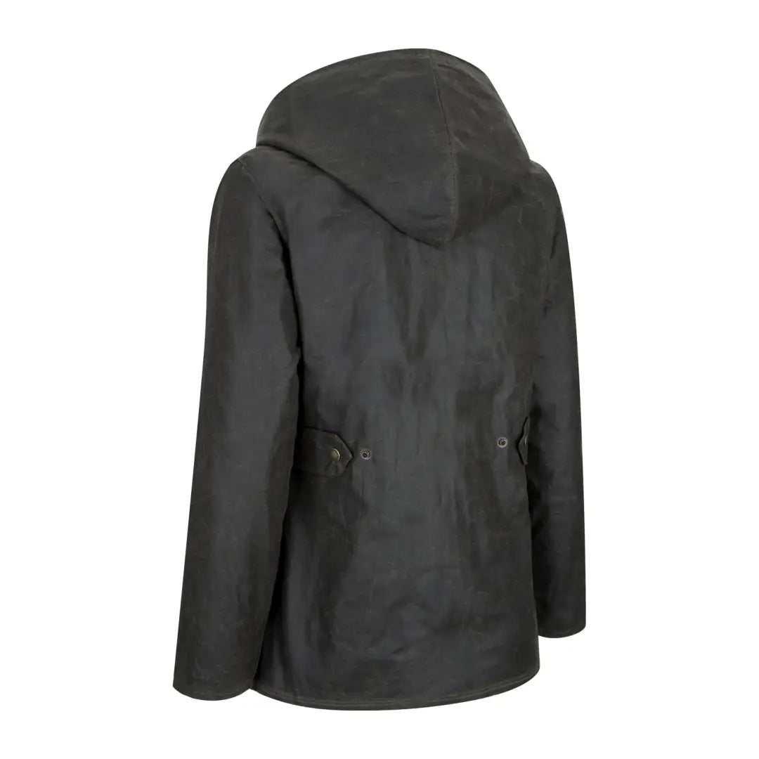 Dark gray hooded Ladies Antique Wax Jacket with cozy side pockets for a stylish look