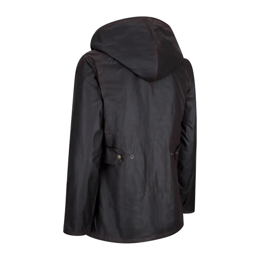 Stylish Black Hooded Antique Wax Jacket with Drawstring Waist for ladies