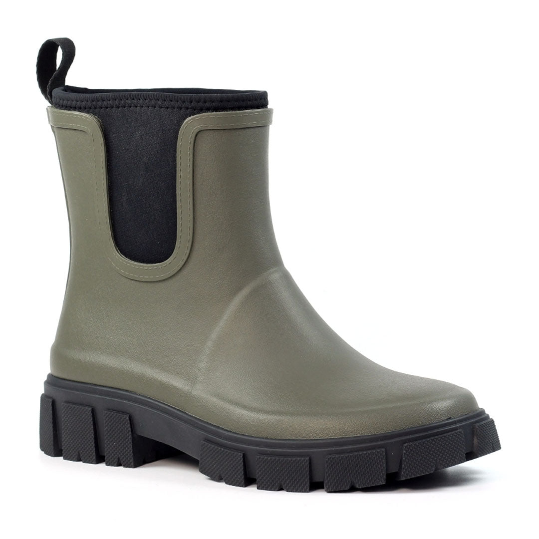 Olive green Lazy Dogz Lake Ankle Wellington rain boot for outdoor country clothing