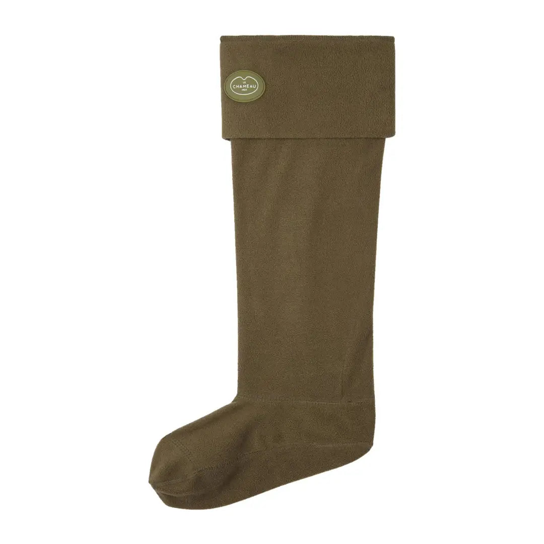 Olive green rubber boot with foldable cuff for Chameau fleece boot liners