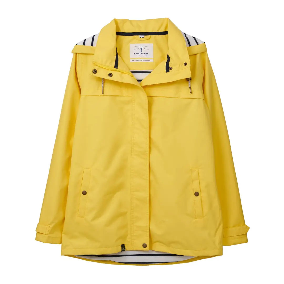 Bright yellow Lighthouse Beachcomber Ladies Waterproof Jacket with high collar and snaps