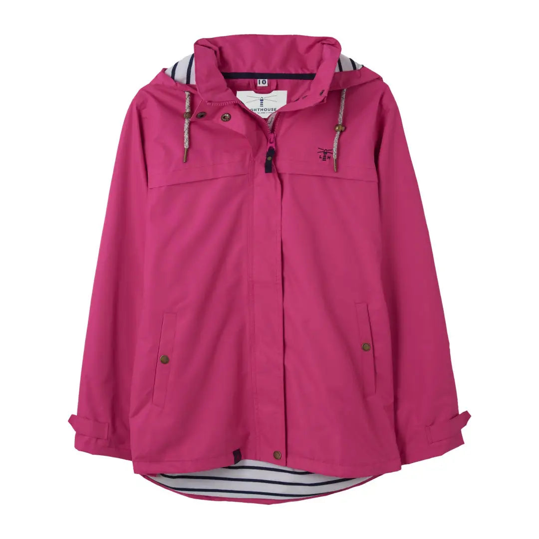 Bright pink Lighthouse Beachcomber Ladies Waterproof Jacket with striped lining