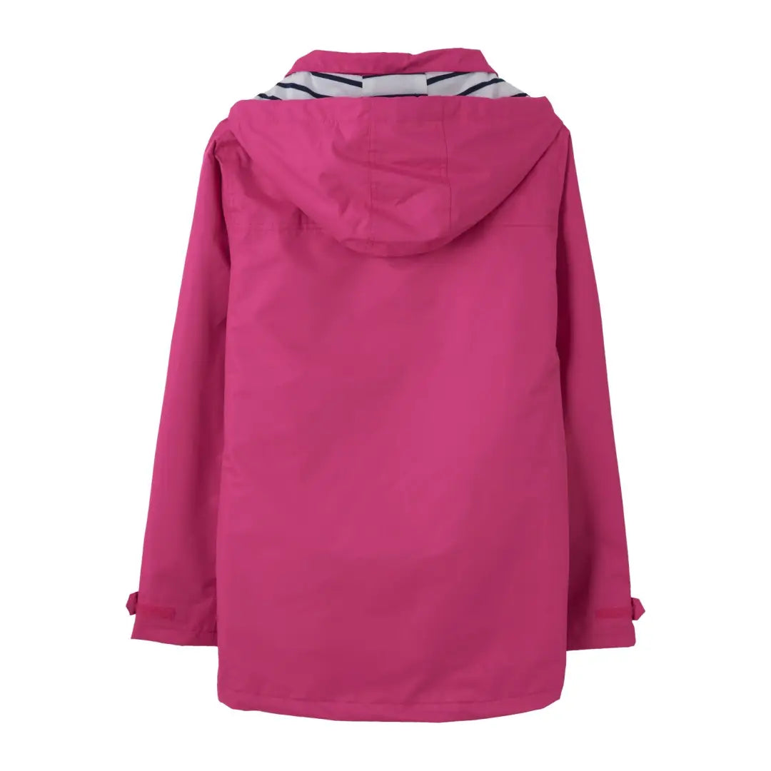 Bright pink Lighthouse Beachcomber Ladies Waterproof Jacket with striped collar detail