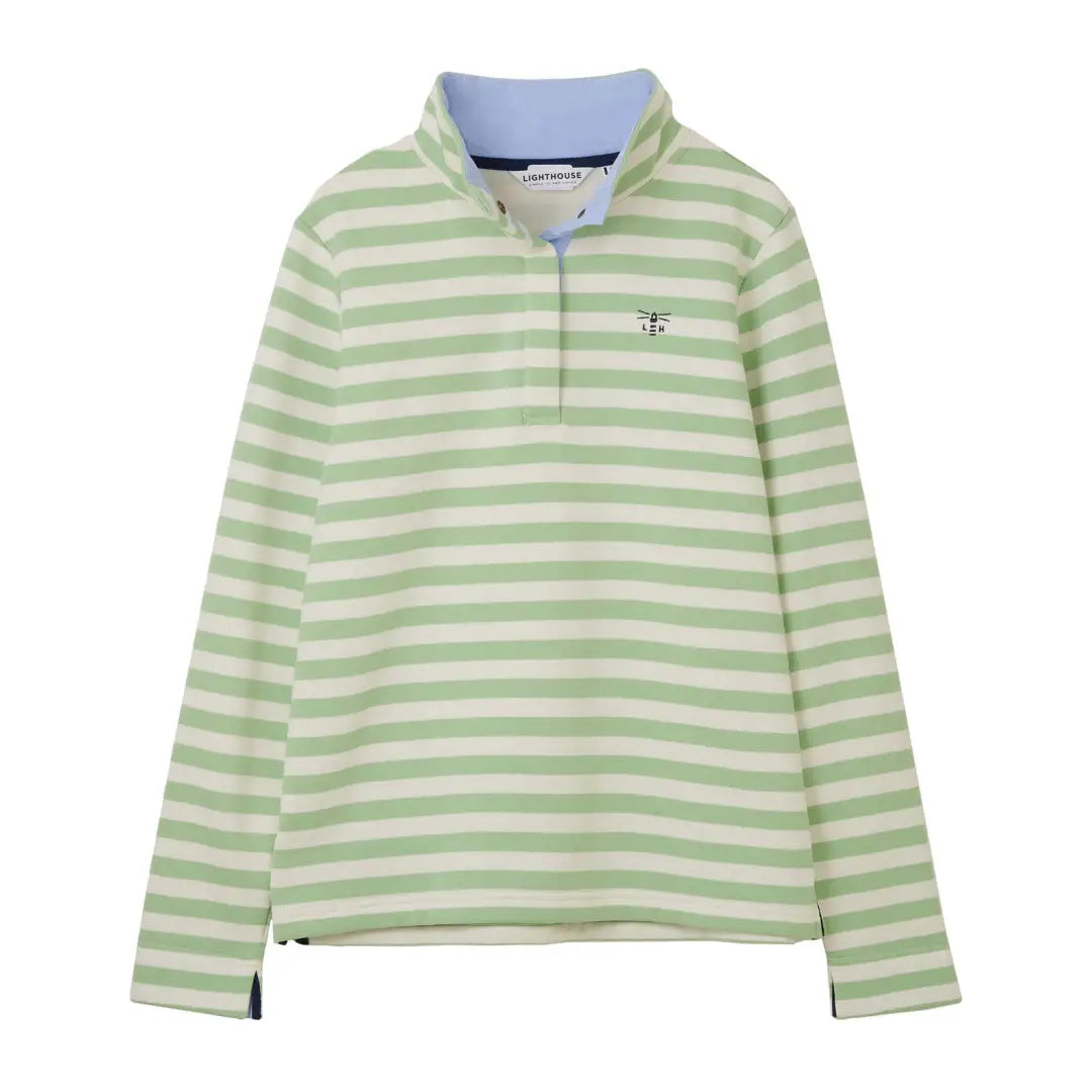 Striped green and white long-sleeved polo shirt from Lighthouse Haven Ladies Jersey