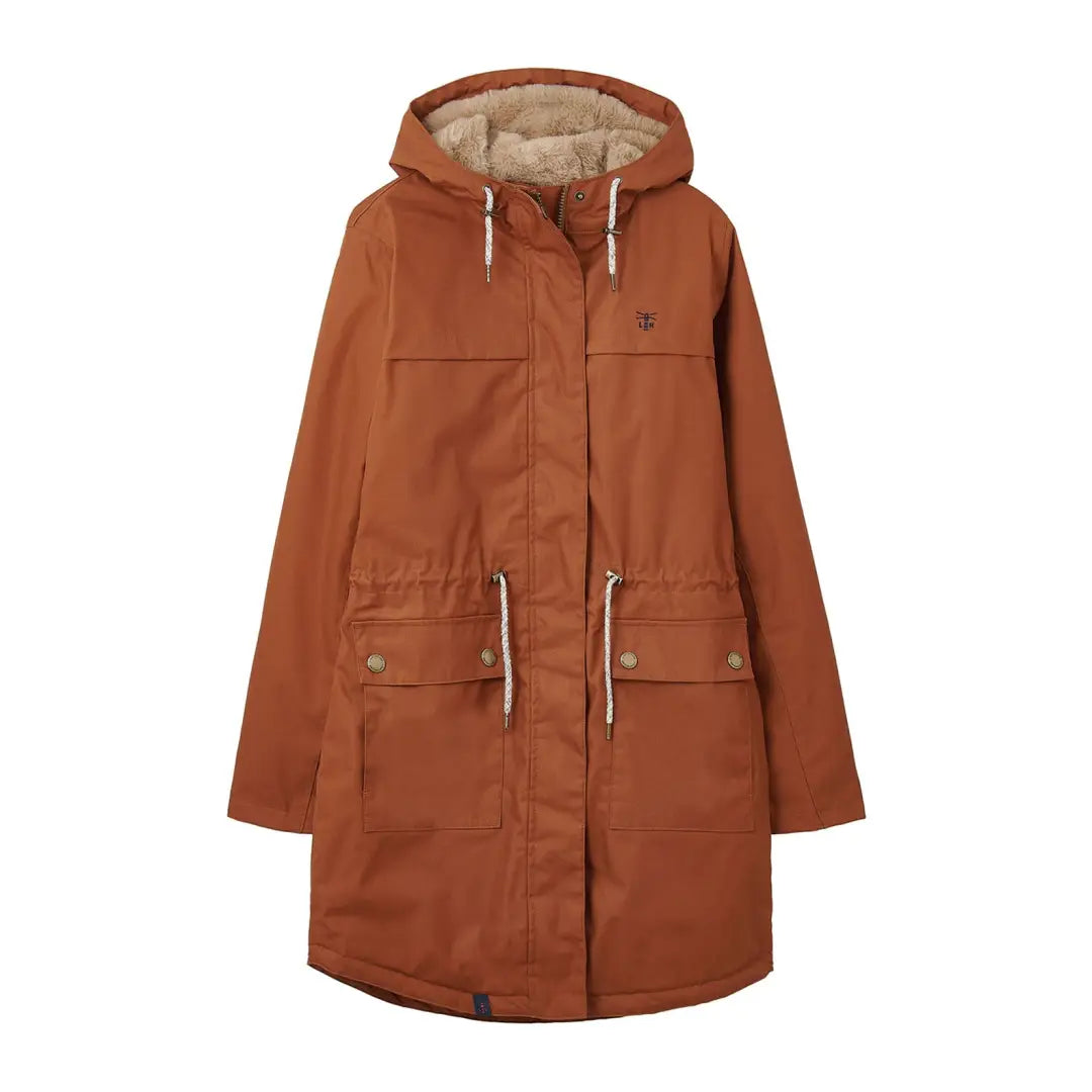 Rust-colored Lighthouse Isobel Coat parka with faux fur lining and pockets