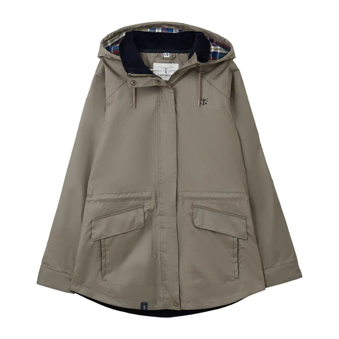 Hooded khaki Lighthouse Kendal Raincoat with pockets and zipper for classic style