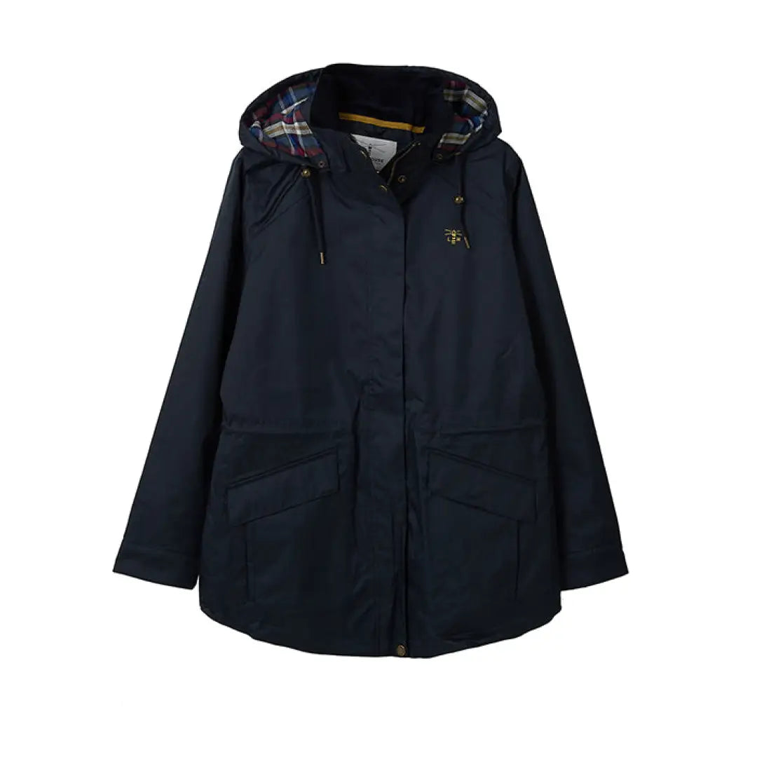 Navy blue hooded raincoat from the Lighthouse Heritage Collection with pockets and zipper